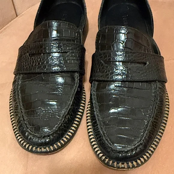 Freda Salvador Tash D’Orsay penny loafer in black embossed croc - Picture 8 of 11